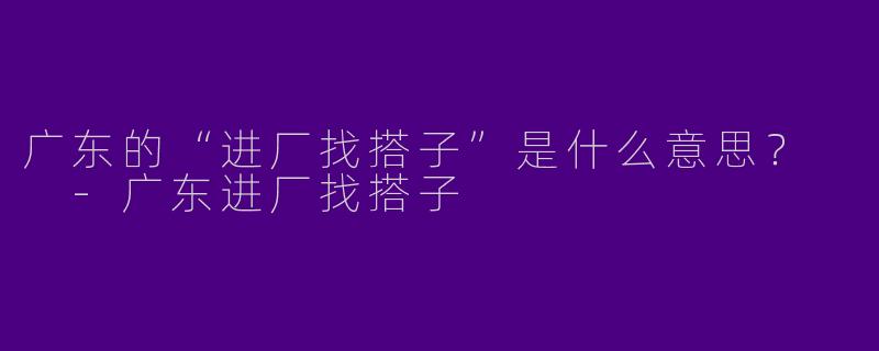 广东的“进厂找搭子”是什么意思？  