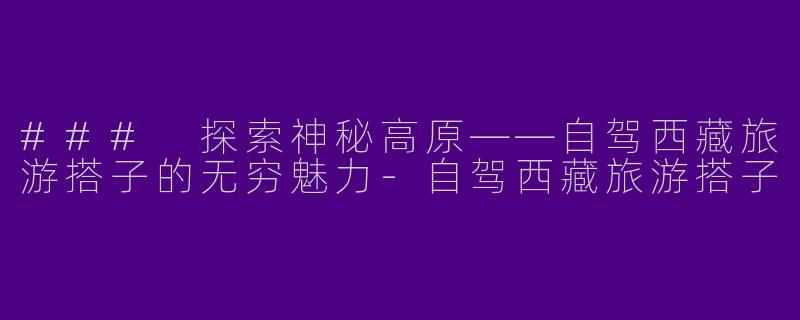 ### 探索神秘高原——自驾西藏旅游搭子的无穷魅力-自驾西藏旅游搭子