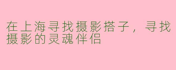 在上海寻找摄影搭子，寻找摄影的灵魂伴侣