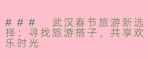 ### 武汉春节旅游新选择：寻找旅游搭子，共享欢乐时光