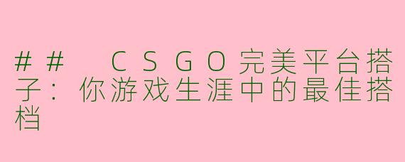 ## CSGO完美平台搭子：你游戏生涯中的最佳搭档