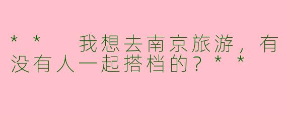 ** 我想去南京旅游,有没有人一起搭档的?**