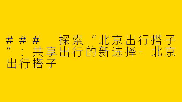 ### 探索“北京出行搭子”:共享出行的新选择