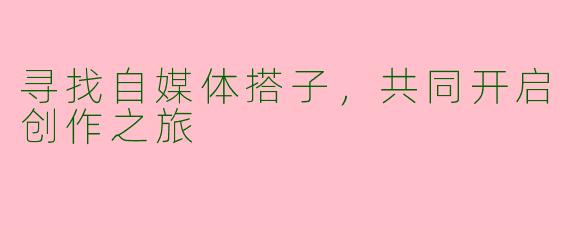 寻找自媒体搭子，共同开启创作之旅