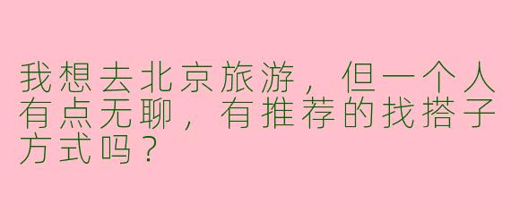 我想去北京旅游，但一个人有点无聊，有推荐的找搭子方式吗？