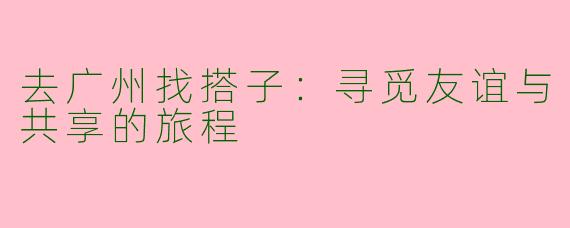 去广州找搭子：寻觅友谊与共享的旅程