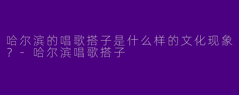 哈尔滨的唱歌搭子是什么样的文化现象？