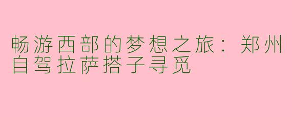 畅游西部的梦想之旅：郑州自驾拉萨搭子寻觅