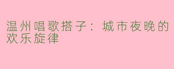 温州唱歌搭子：城市夜晚的欢乐旋律