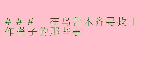 ### 在乌鲁木齐寻找工作搭子的那些事
