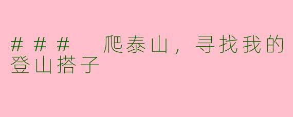 ### 爬泰山，寻找我的登山搭子