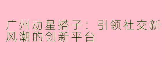 广州动星搭子：引领社交新风潮的创新平台