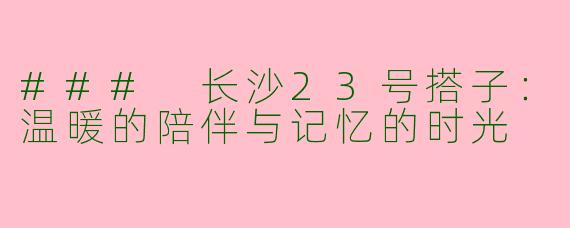 ### 长沙23号搭子：温暖的陪伴与记忆的时光