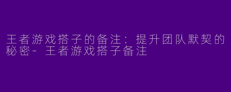 王者游戏搭子的备注：提升团队默契的秘密-王者游戏搭子备注