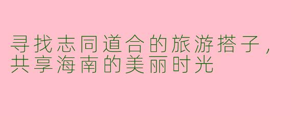 寻找志同道合的旅游搭子，共享海南的美丽时光