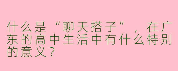 什么是“聊天搭子”，在广东的高中生活中有什么特别的意义？