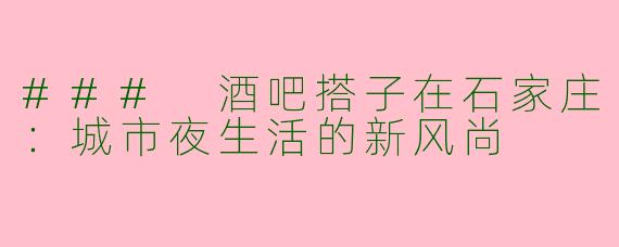 ### 酒吧搭子在石家庄：城市夜生活的新风尚