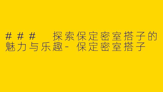 ### 探索保定密室搭子的魅力与乐趣