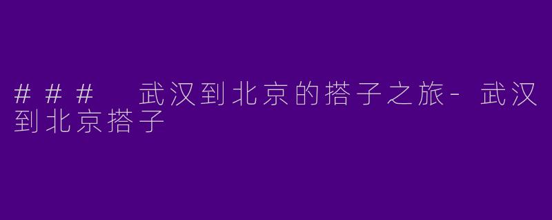### 武汉到北京的搭子之旅