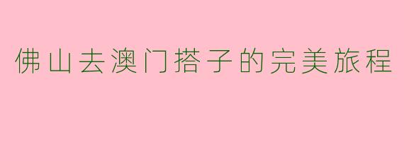 佛山去澳门搭子的完美旅程