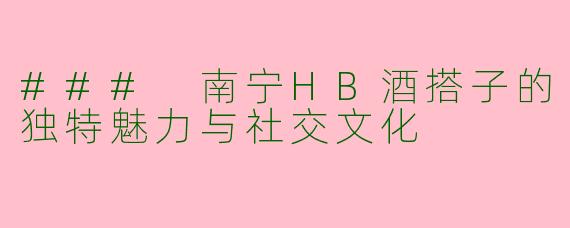 ### 南宁HB酒搭子的独特魅力与社交文化