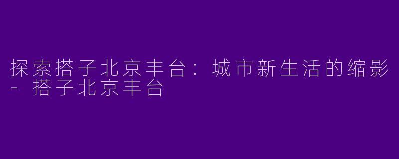 探索搭子北京丰台：城市新生活的缩影-搭子北京丰台