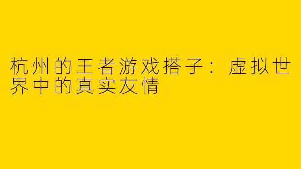杭州的王者游戏搭子：虚拟世界中的真实友情