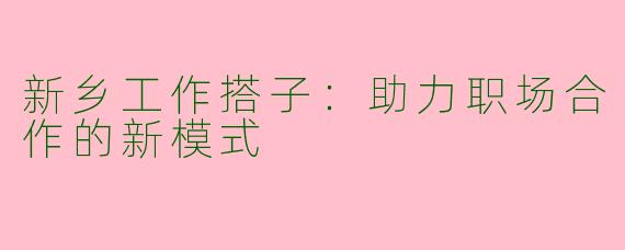 新乡工作搭子：助力职场合作的新模式