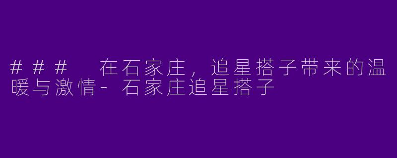 ### 在石家庄，追星搭子带来的温暖与激情-石家庄追星搭子