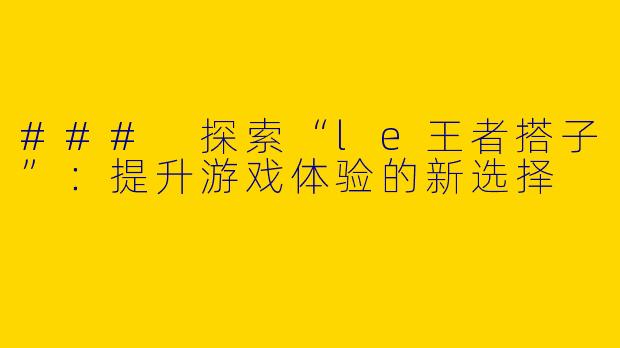 ### 探索“le王者搭子”：提升游戏体验的新选择