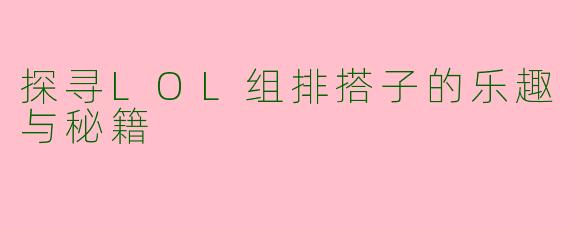 探寻LOL组排搭子的乐趣与秘籍
