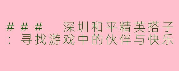 ### 深圳和平精英搭子：寻找游戏中的伙伴与快乐