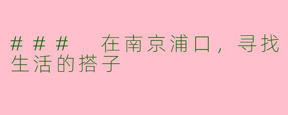 ### 在南京浦口，寻找生活的搭子