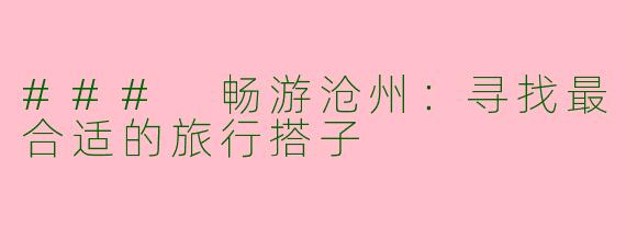 ### 畅游沧州：寻找最合适的旅行搭子