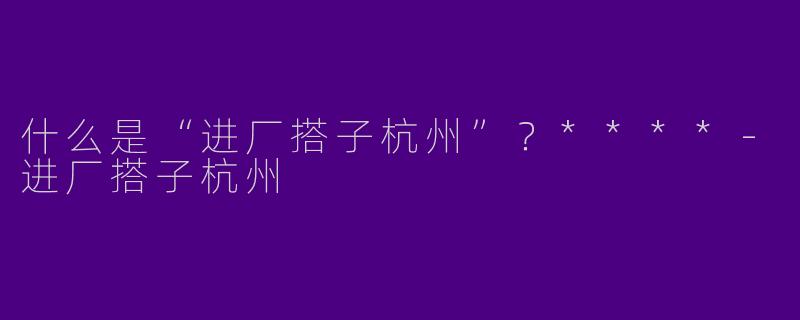 什么是“进厂搭子杭州”？****