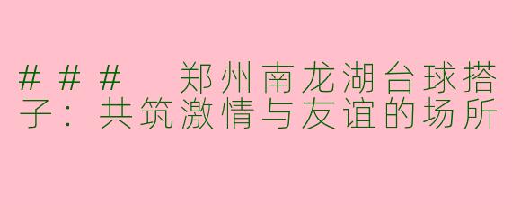 ### 郑州南龙湖台球搭子：共筑激情与友谊的场所