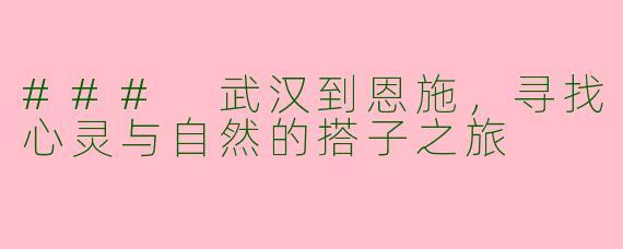 ### 武汉到恩施，寻找心灵与自然的搭子之旅