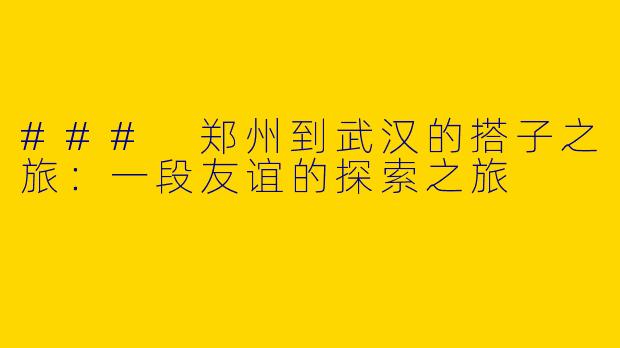 ### 郑州到武汉的搭子之旅：一段友谊的探索之旅