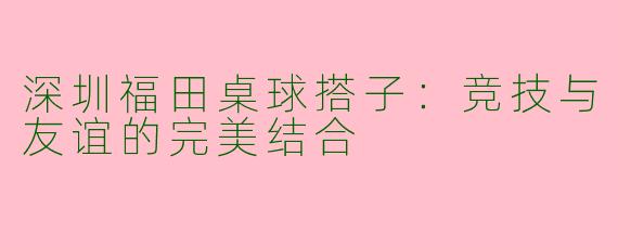 深圳福田桌球搭子：竞技与友谊的完美结合