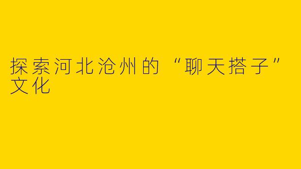 探索河北沧州的“聊天搭子”文化