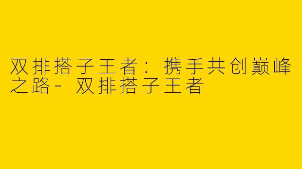 双排搭子王者：携手共创巅峰之路