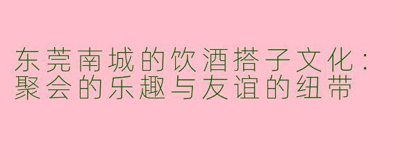 东莞南城的饮酒搭子文化：聚会的乐趣与友谊的纽带