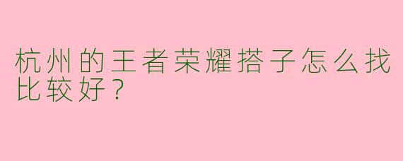 杭州的王者荣耀搭子怎么找比较好？