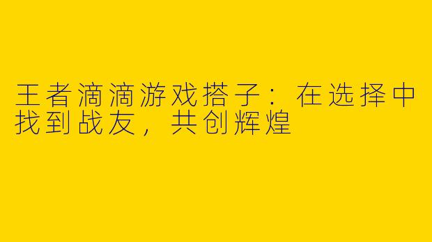 王者滴滴游戏搭子：在选择中找到战友，共创辉煌