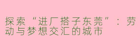 探索“进厂搭子东莞”：劳动与梦想交汇的城市