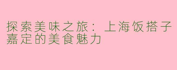 探索美味之旅：上海饭搭子嘉定的美食魅力