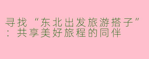 寻找“东北出发旅游搭子”：共享美好旅程的同伴