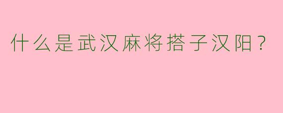 什么是武汉麻将搭子汉阳？  