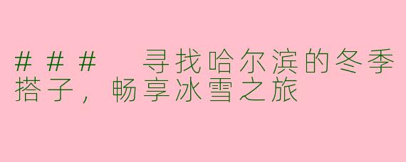 ### 寻找哈尔滨的冬季搭子，畅享冰雪之旅