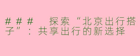 ### 探索“北京出行搭子”：共享出行的新选择
